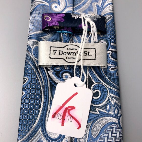 BNWT 7 Downie ST 100% Silk Blue and White Neck Tie - Picture 4 of 6